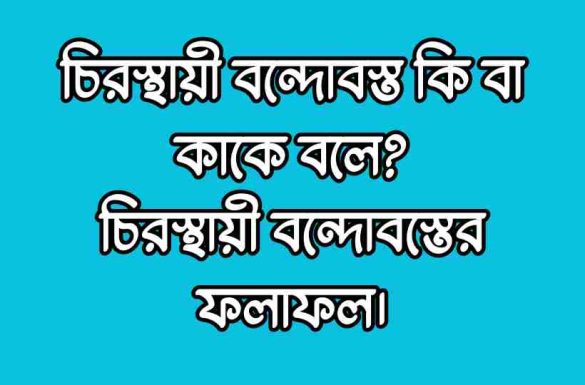 চিরস্থায়ী বন্দোবস্ত কি, চিরস্থায়ী বন্দোবস্ত কাকে বলে, চিরস্থায়ী বন্দোবস্তের ফলাফল,