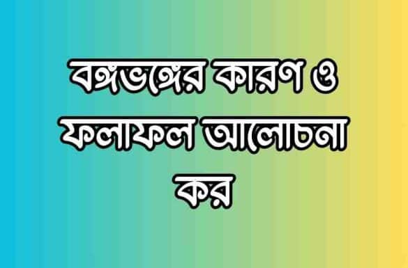 বঙ্গভঙ্গের কারণ ও ফলাফল, বঙ্গভঙ্গের কারণ ও ফলাফল, ১৯০৫ সালের বঙ্গভঙ্গের কারণ ও ফলাফল,